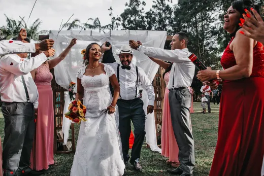 A vibrant and cheerful outdoor wedding cerem - Marriage & Relationships