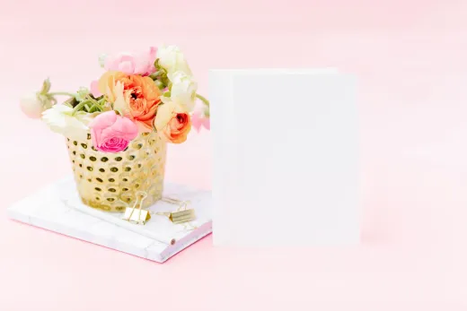 A stylish gold vase with flowers and empty c - Weddings (General)